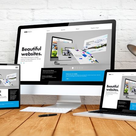 Beautiful website mockup created by sirat graphics showing on pc, laptop, mobile and tablet